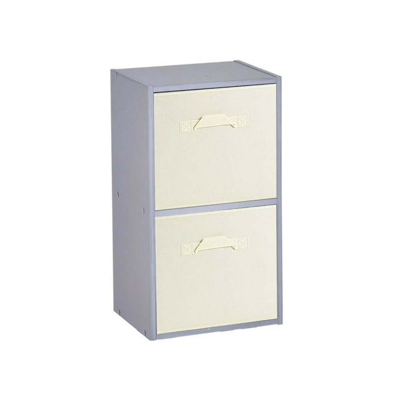 Cynera 106 cm H x 30 cm W Cube Bookcase, (2 Shelves) 53cm H x 30cm W x 23.5cm D, Grey/Cream