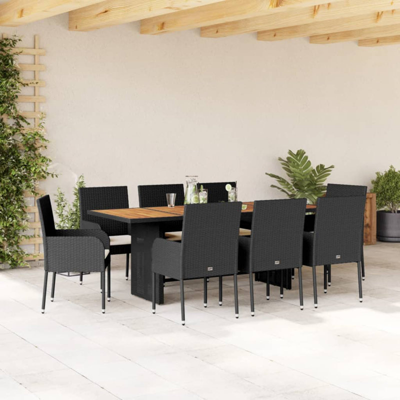 Ensemble de salle à manger de jardin noir, blanc crème