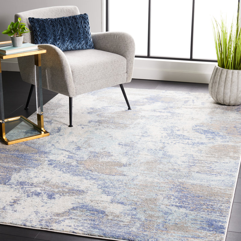 Tapis Strasser 504 bleu clair / gris, Rectangle 5 pi 5 po x 7 pi 7 po