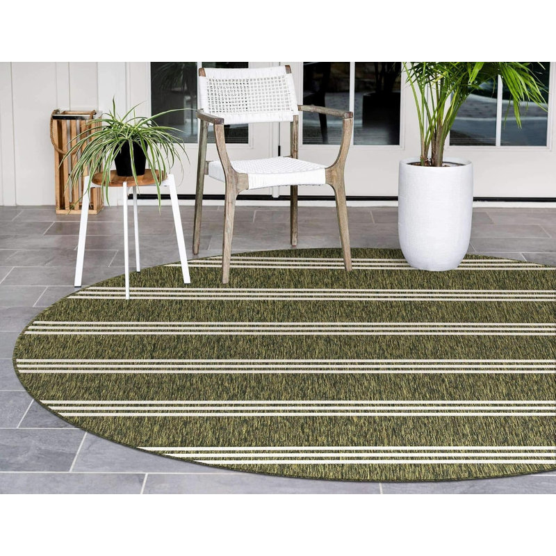 Tapis d'extérieur Unique Loom Collection (rond de 124 cm, vert/ivoire)