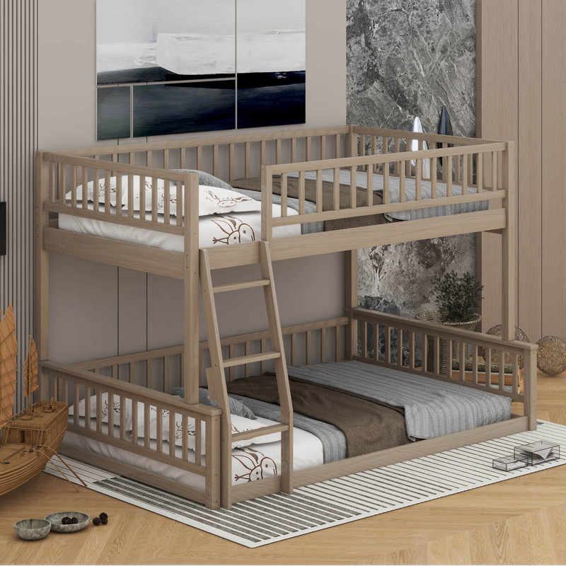 Full XL Over Queen Bunk Bed With Guardrails And Ladder, Walnut
