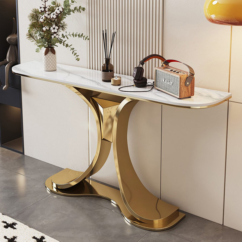 Console simple et moderne, H 31,49 po x l 59,06 po x P 11,81 po, Blanc, Doré