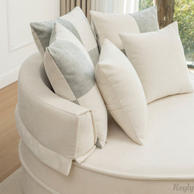 Oversized Round Accent Barrel Chair with 5 Pillows and Ottoman by Keyly inc