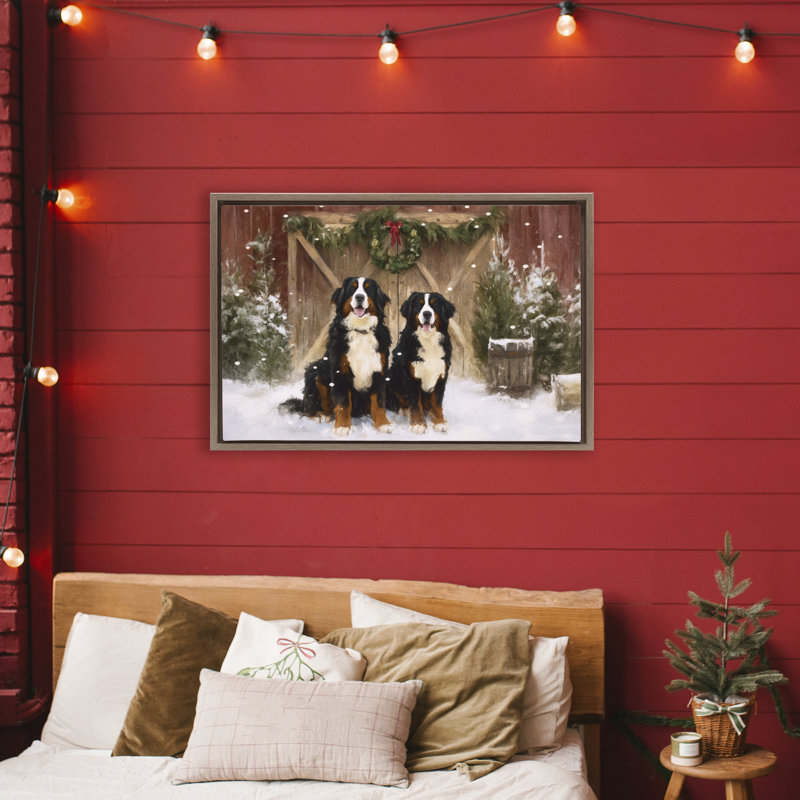 Cadre flottant Barnyard Bernese Mountain Dogs, design par Tina LeCour, Cadre flottant orme Montalcino, H 21 po x l 31 po
