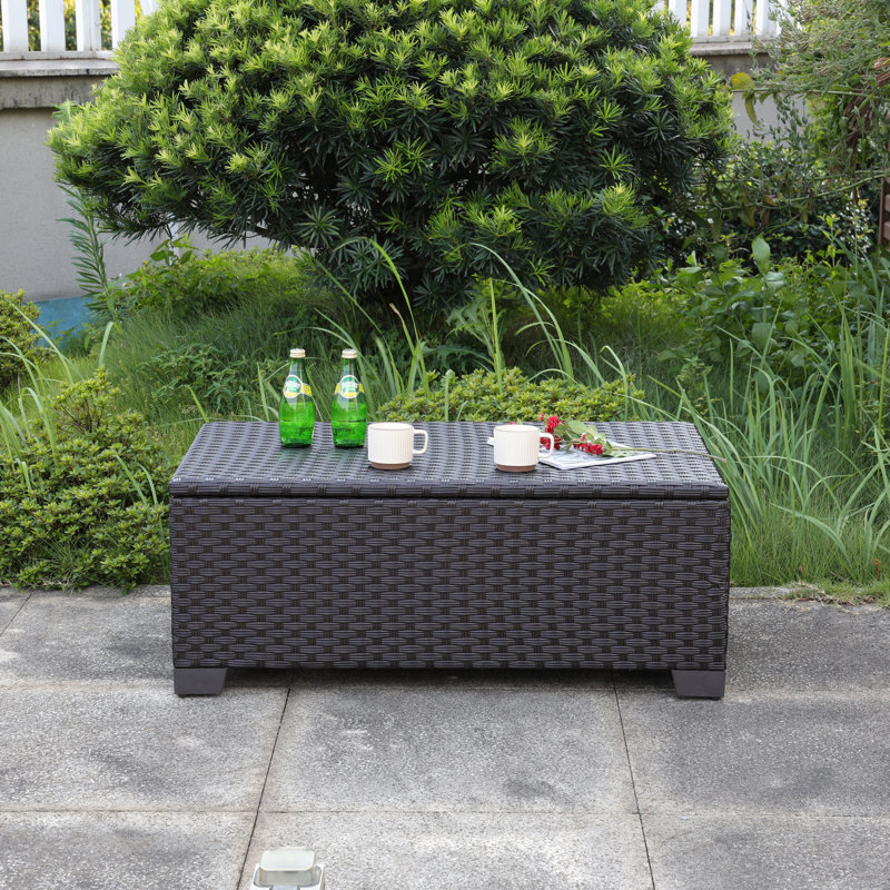 Outdoor Table with Storage Patio Table Wicker Coffee Table All-Weather Side Table Waterproof Cover, Dark Brown