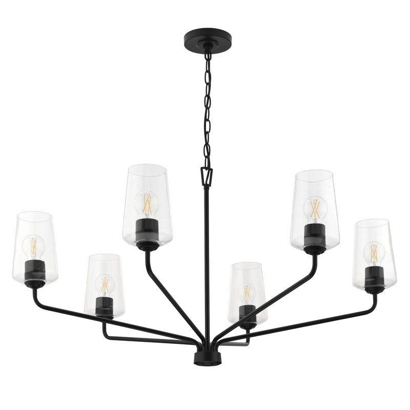 Celino Three-Light Chandelier with Clear Glass, 6 Lights, 21" H x 40" W x 40" D, Satin Black
