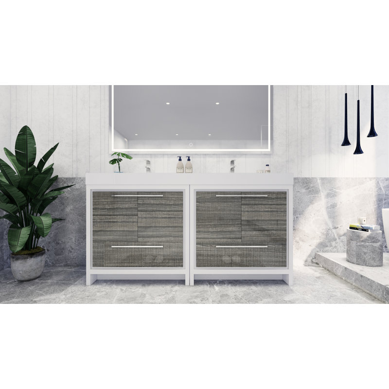 Ensemble de meuble-lavabo double 72 po Somerby, Gris cendre très lustré, Chrome