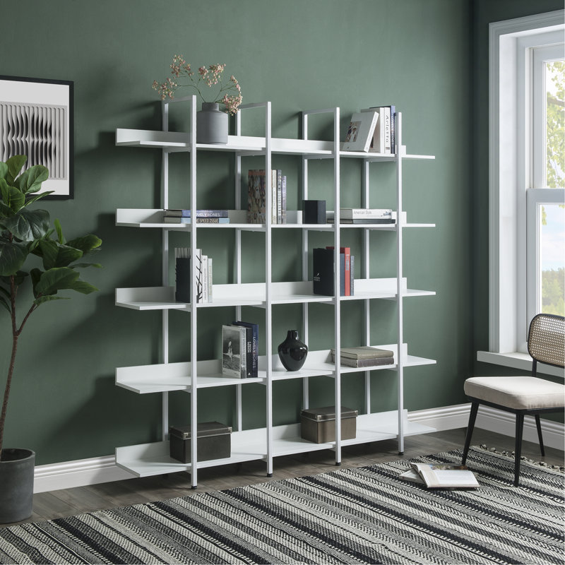 Bibliothèque à 5 niveaux avec bureau ouvert, Blanc