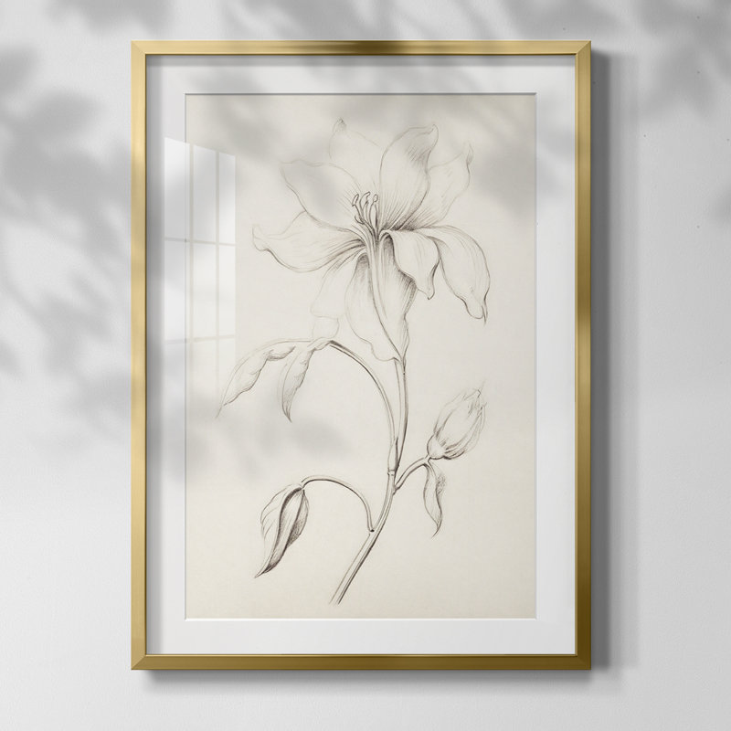 Imprimé floral rétro - impression encadrée, Or