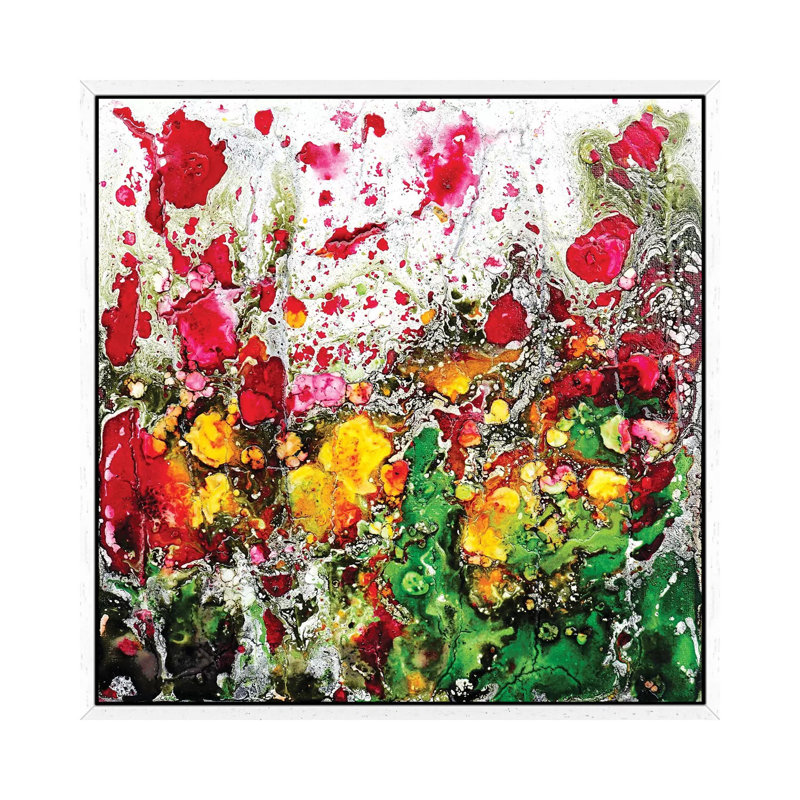 Poppies And Friends by Donatella Marraoni - Painting on Canvas, White Framed, 66.04cm H x 66.04cm W x 3.81cm D