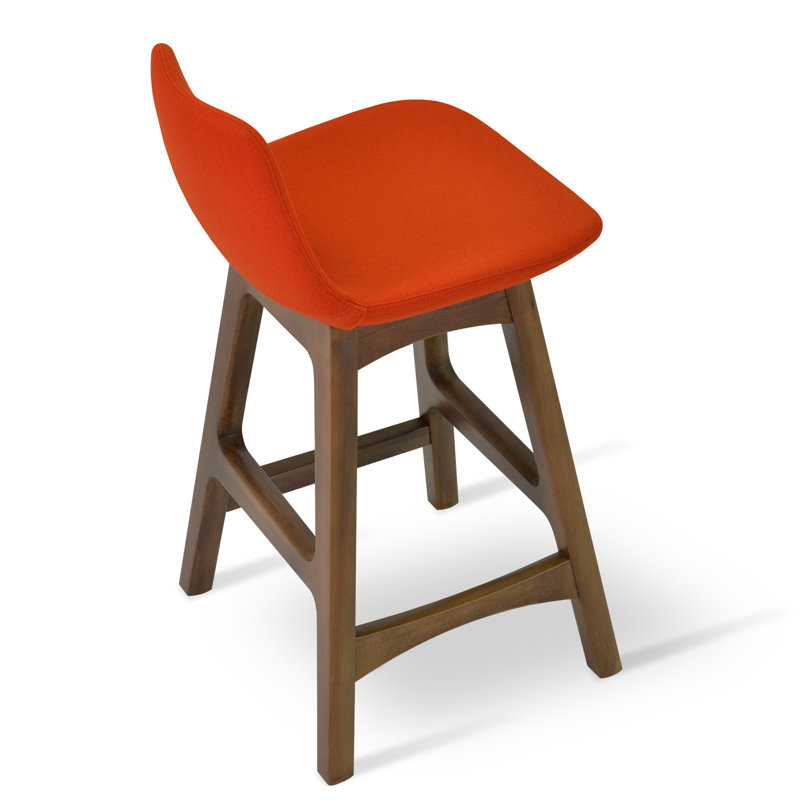 Tabouret de comptoir bar & Pera, Noyer américain, Laine Camira - orange, Tabouret de comptoir (assise de 24 po de hauteur)