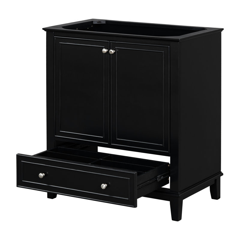 Base de meuble-lavabo moderne de 30 po, noire, en bois massif et fonctionnelle, avec base de meuble de 30 po à assembler avec tiroir et portes, multifonctionnelle, tablette réglable,
