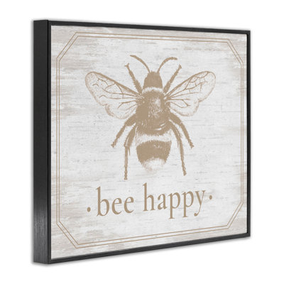 Bee Happy with Rustic Border Framed Giclee, design by Lettered and Lined