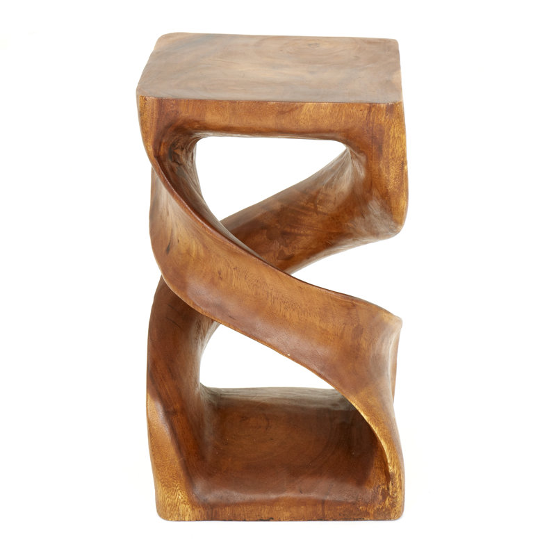 Double Twist Solid Wood Accent Stool, Waxed