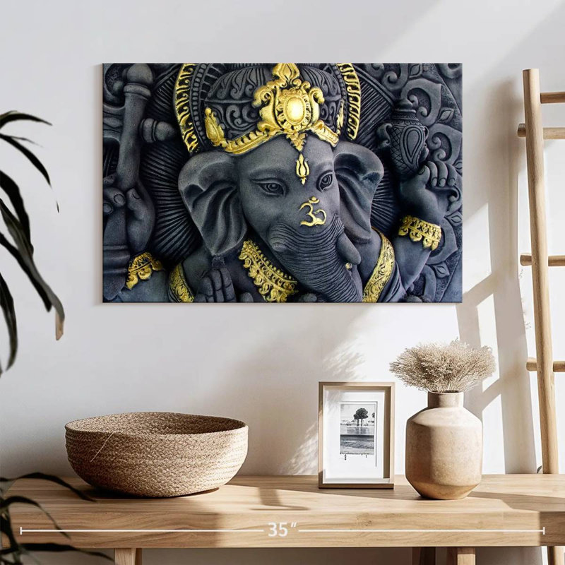 Statue Adella Ganesha or noir, H 16 po x l 24 po