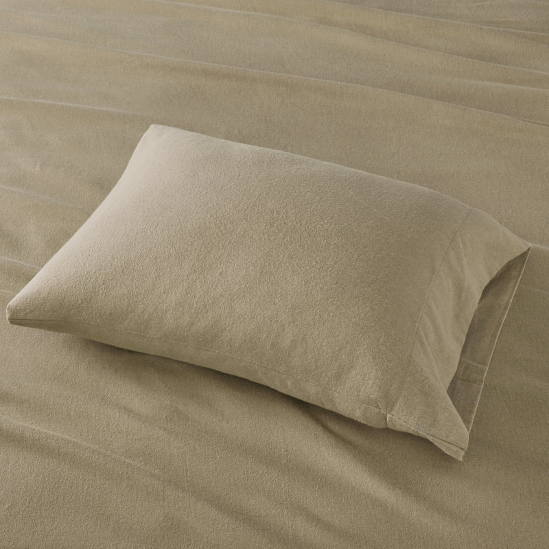 Ensemble de draps 100% coton Cozy, Ensemble de draps double / double avec 2 taies d'o, Brun clair uni
