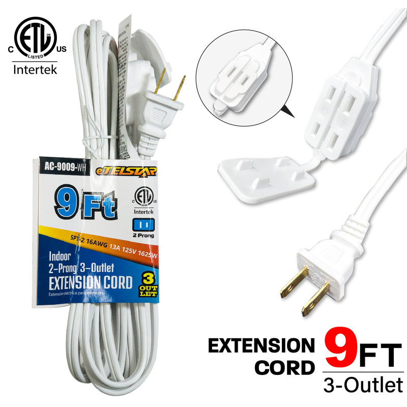 9 Ft. 2- Prong White Extension Cord, 9 ft.