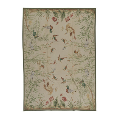 Tapis beige noué à la main de haute qualité