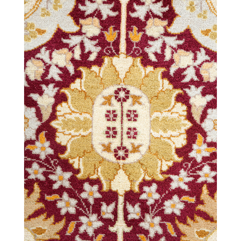 Tapis mauve en laine noué à la main de conception unique 6 pi 2 po x 9 pi 4 po Hayner