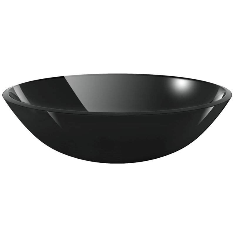 Sleek Black Tempered Glass 16.5" Above-Counter Bathroom Basin
