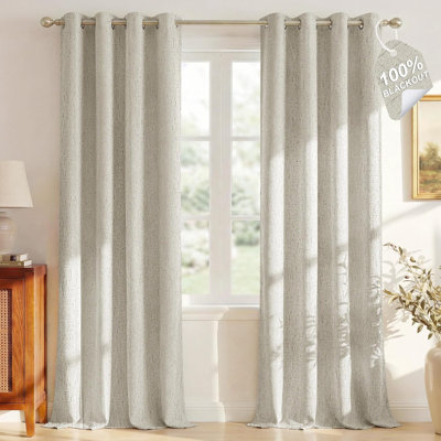 100% Blackout Linen Ivory Curtains with White Liner Composite, Grommet Thermal Drapes Home Decor Farmhouse Window Treatments for Living Room/Bedroom, 2 Panels, W52 x L90