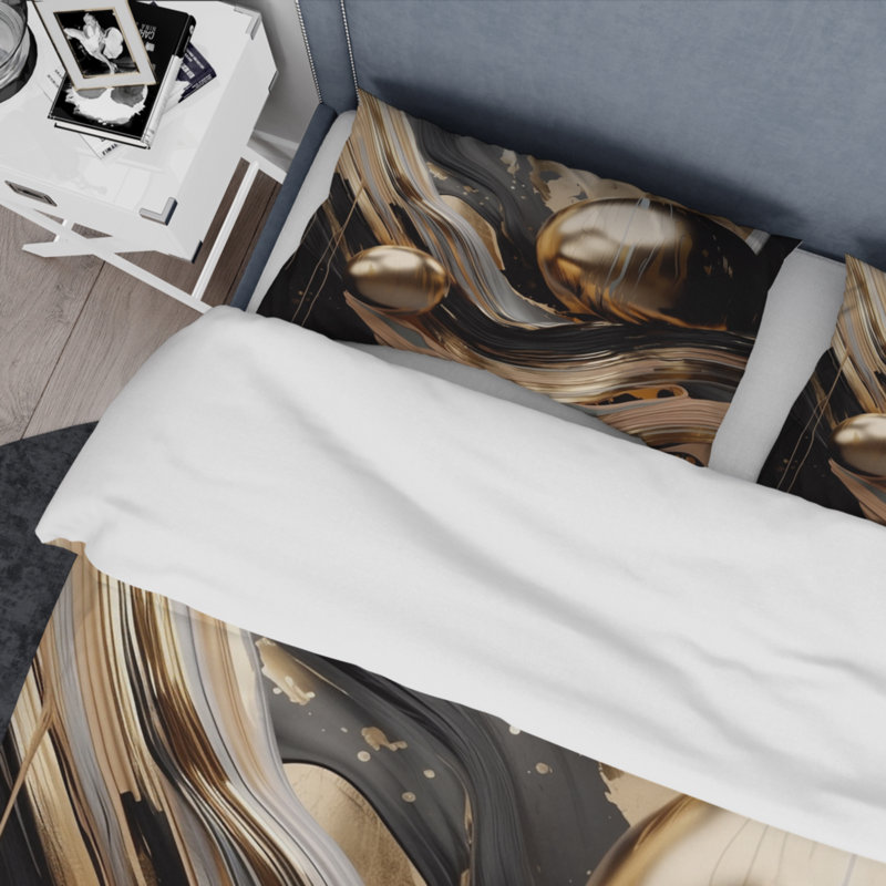 Twin Gold and Black Abstract Marble Duvet Cover Set