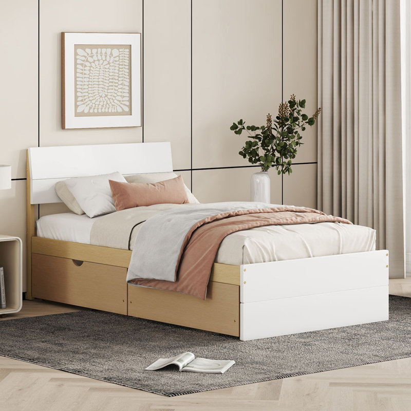 Platform Storage Bed, Light Oak