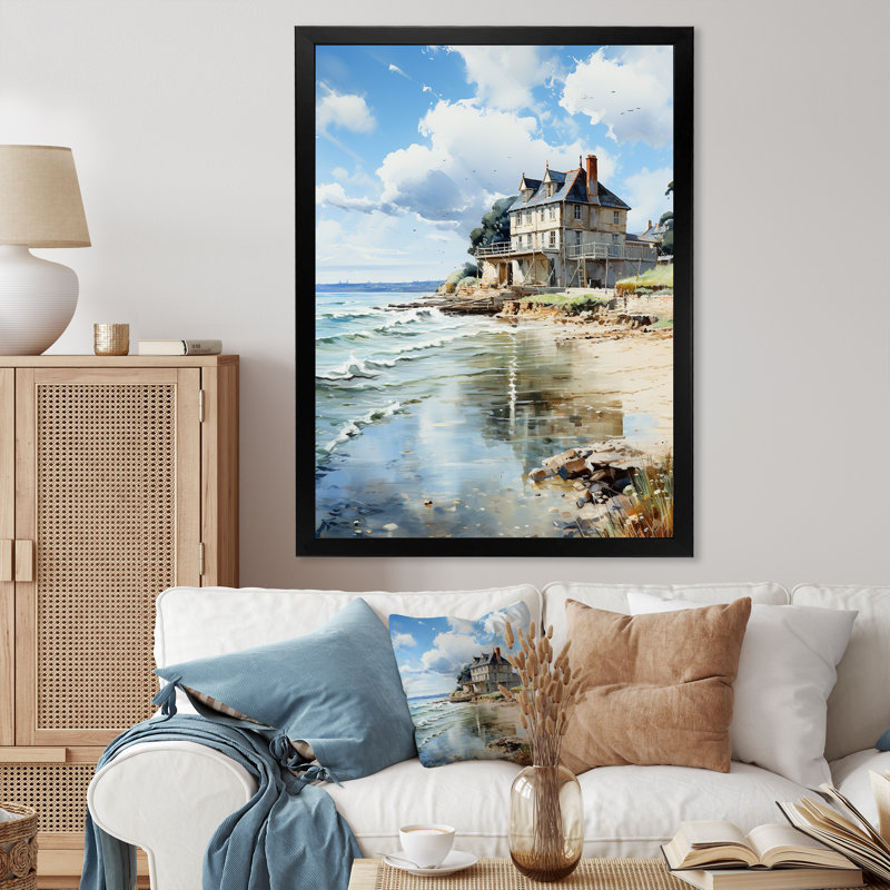 Buckhall " The Normandy Coast By Eugene II ", Black Picture Framed, 40" H x 30" W x 1.5" D