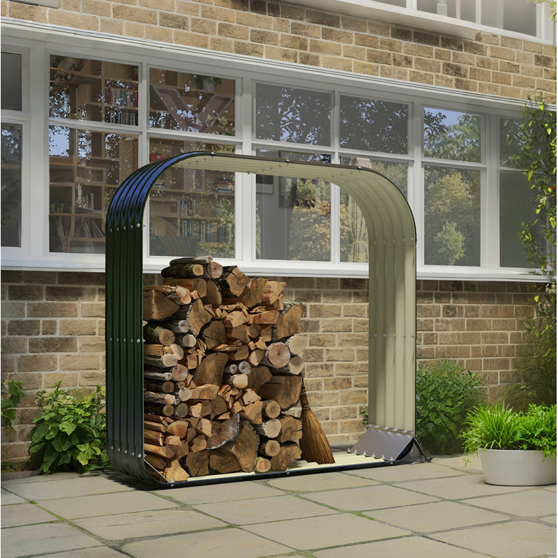 Outsunny Galvanized Steel Wood Shed Firewood Storage Rack, 4.7' X 1.4' X 4.7' Log Holder Storage Shed With Rubberized Edge For Safety & Gloves