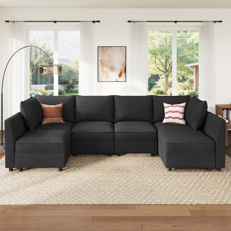 Canapé modulaire rembourré en U avec siège de rangement gris foncé, Polyester gris foncé