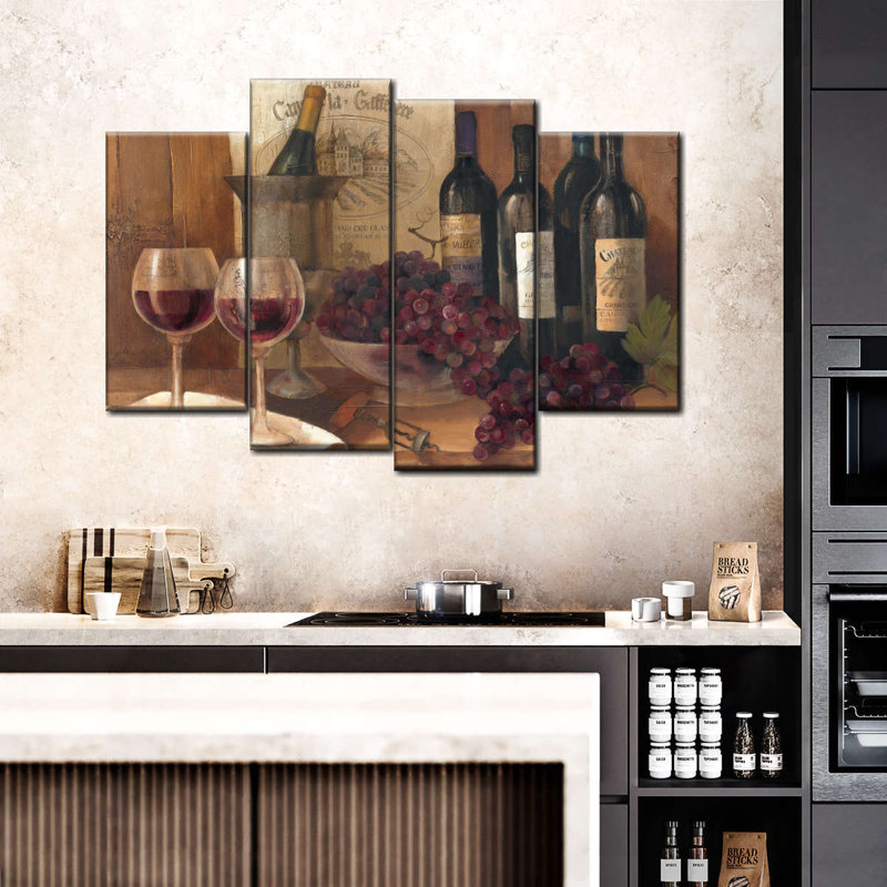 Vin rouge rétro 4 pièces, H 52 po x l 32 po x P 1,25 po