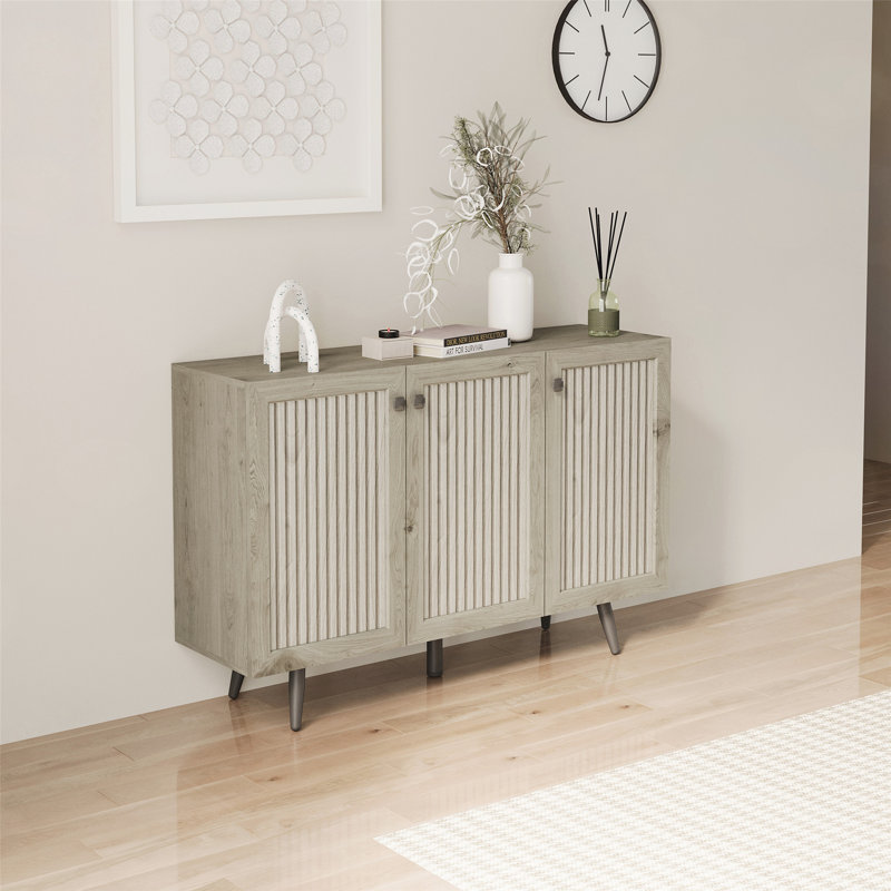 Versatile Three-Door Storage Cabinet for Various Rooms, Enhancing Organization and Style., Grey
