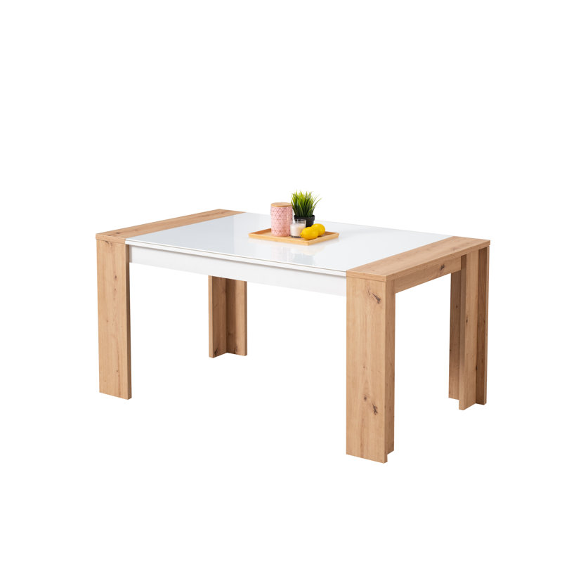 Mazin Glass Top Dining Table, White/Oak