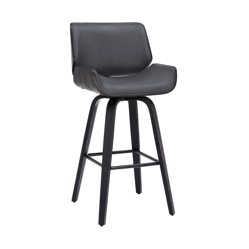 Journeigh Mid-century Modern Swivel Counter or Bar Height Armless Bar Stool in Faux Leather and Wood, Grey Faux Leather
