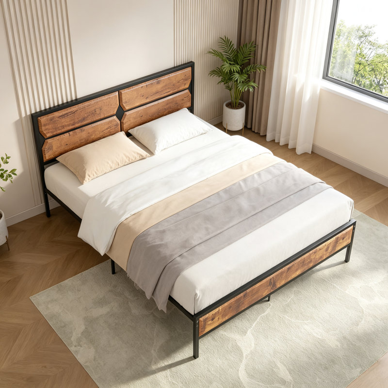 Twin Bed Frame, Double (4'6), Rustic Brown