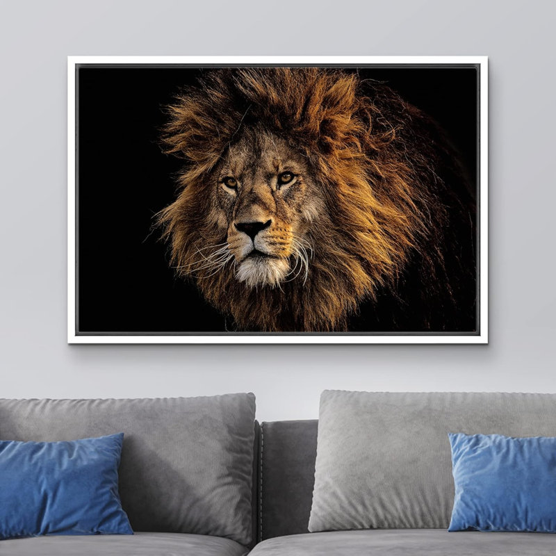 Animaux, safari africain, lion de la jungle sur toile, Cadre blanc, H 16 po x l 24 po x P 1,5 po
