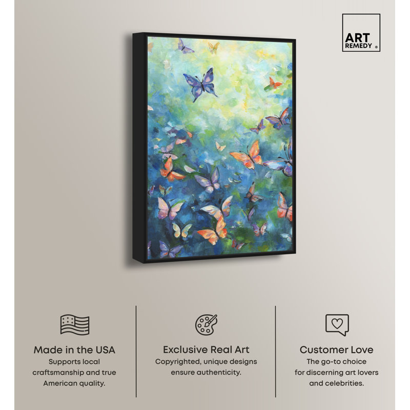 Vibrant Butterfly Canvas Print in Black Frame - 16" x 11"
