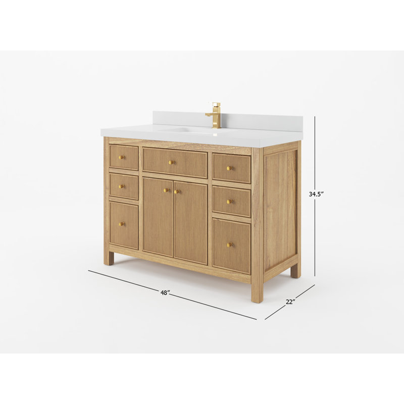 48'' Light Natural Teak Single Bathroom Vanity with Carrara Marble Top