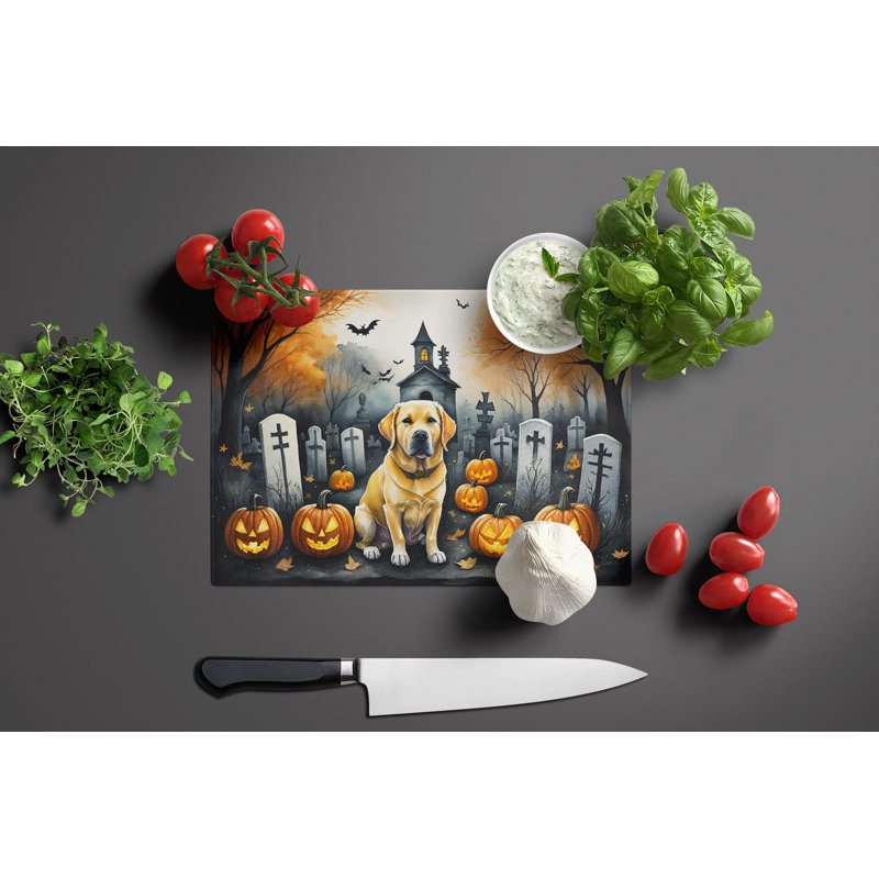 Yellow Labrador Retriever Spooky Halloween Glass Cutting Board Large