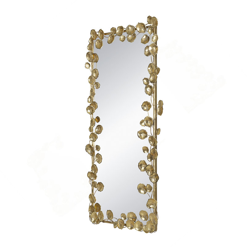 61" X 31" Full Length Mirror With Golden Leaf Accents, Floor Miiror For Living Room Bedroom