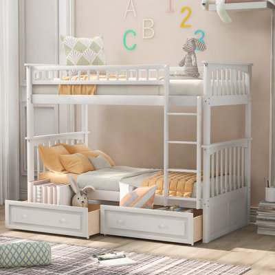 Twin Over Twin Bunk Bed With Drawers, Convertible Beds