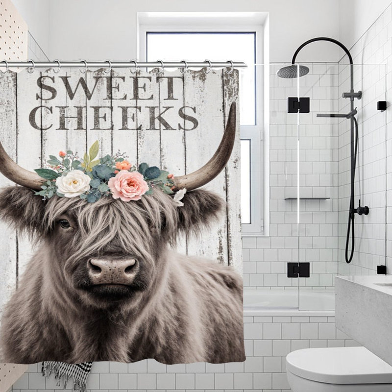 Rideaux de douche Highland Cow Floral Crown, 71 × 71
