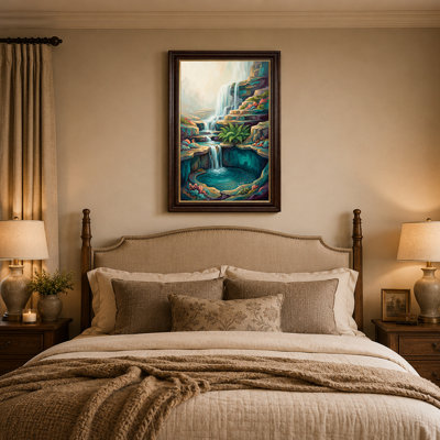 Waterfall Flowing Over Terraced Rocks Into Teal Pool Canvas Wall Art