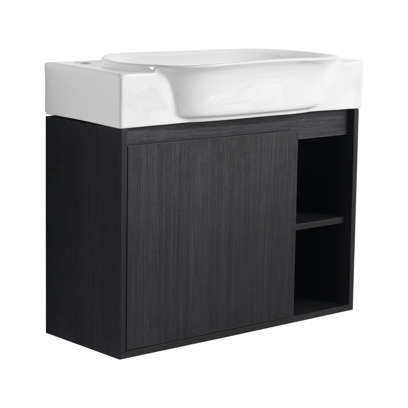 Meuble-lavabo mural 28 po avec lavabo en céramique blanche et porte à fermeture en douceur, emballage KD