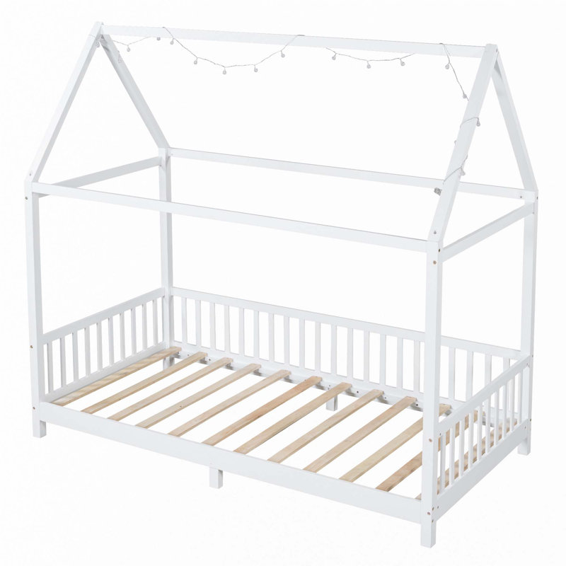 Lit maison avec garde-corps et DEL, Simple