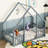 Twin Wood House-Shaped Floor Bed With Fence, Guardrails ,Grey-546964415-546964412