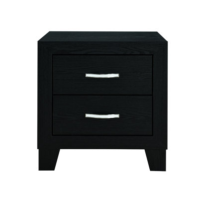 Table de chevet noire en bois avec 2 tiroirs, attrait glamour moderne, solide et noir, 2 rangements,