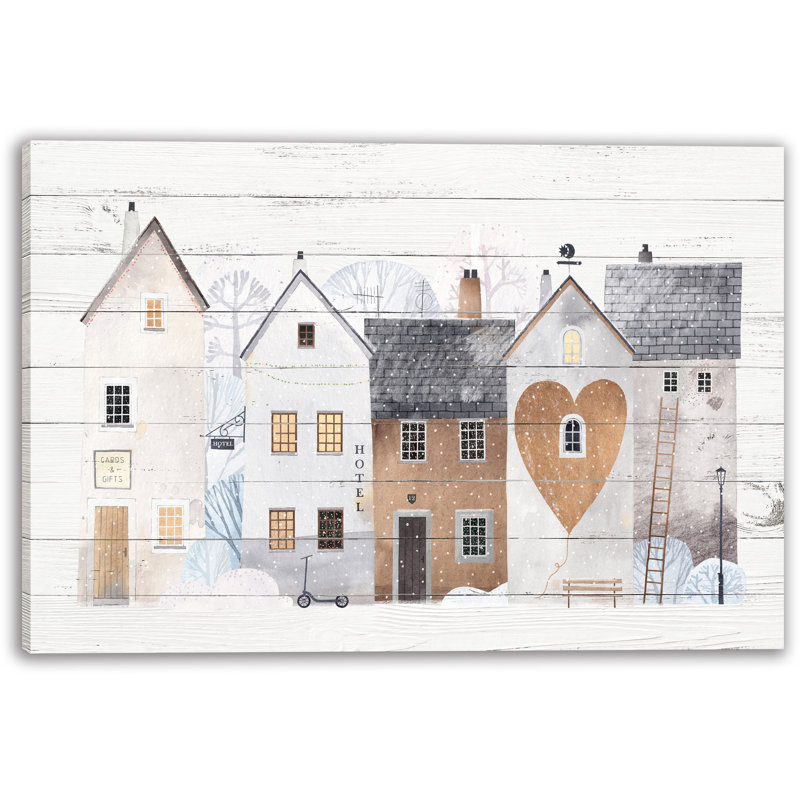 Whimsical Winter Village - Impression sur toile tendue, H 30 po x l 40 po x P 1,5 po