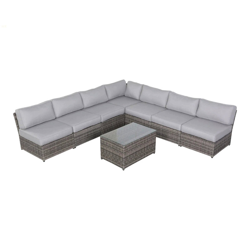 Ensemble de conversation de terrasse en osier pour 6 personnes avec coussins entièrement assemblé