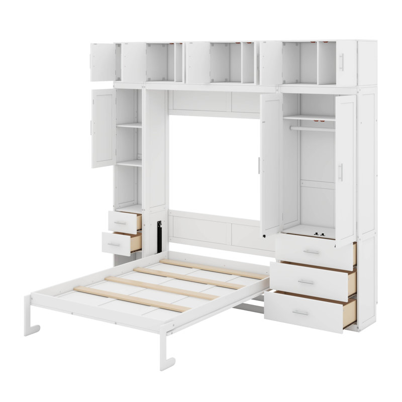 Lit escamotable double avec casiers et armoires